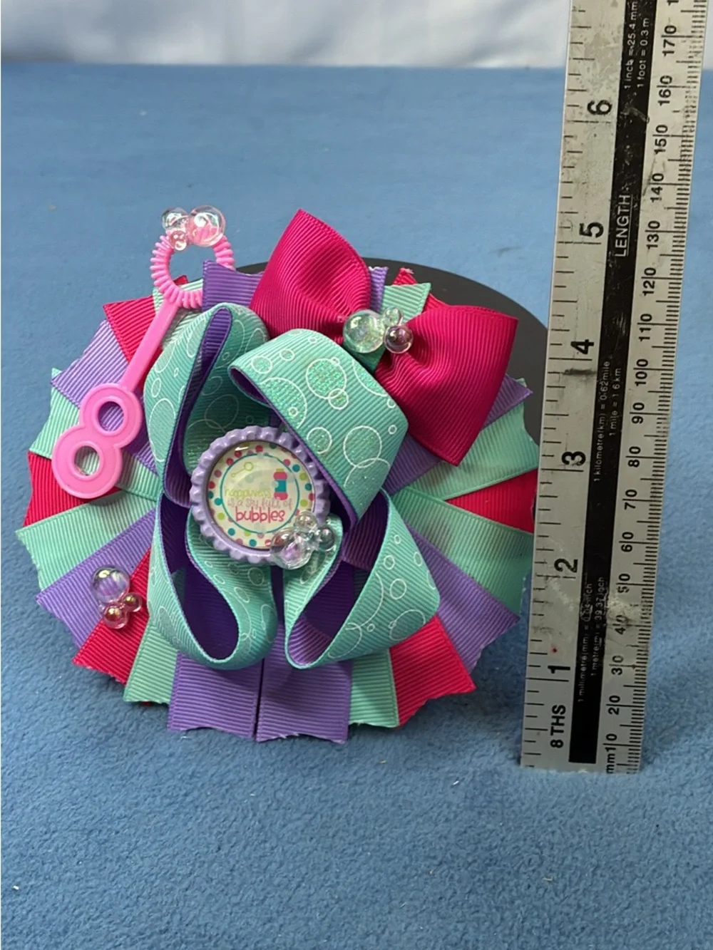 Kids Bubble-Themed Hair Bow Clip - Mint, Purple & Pink
